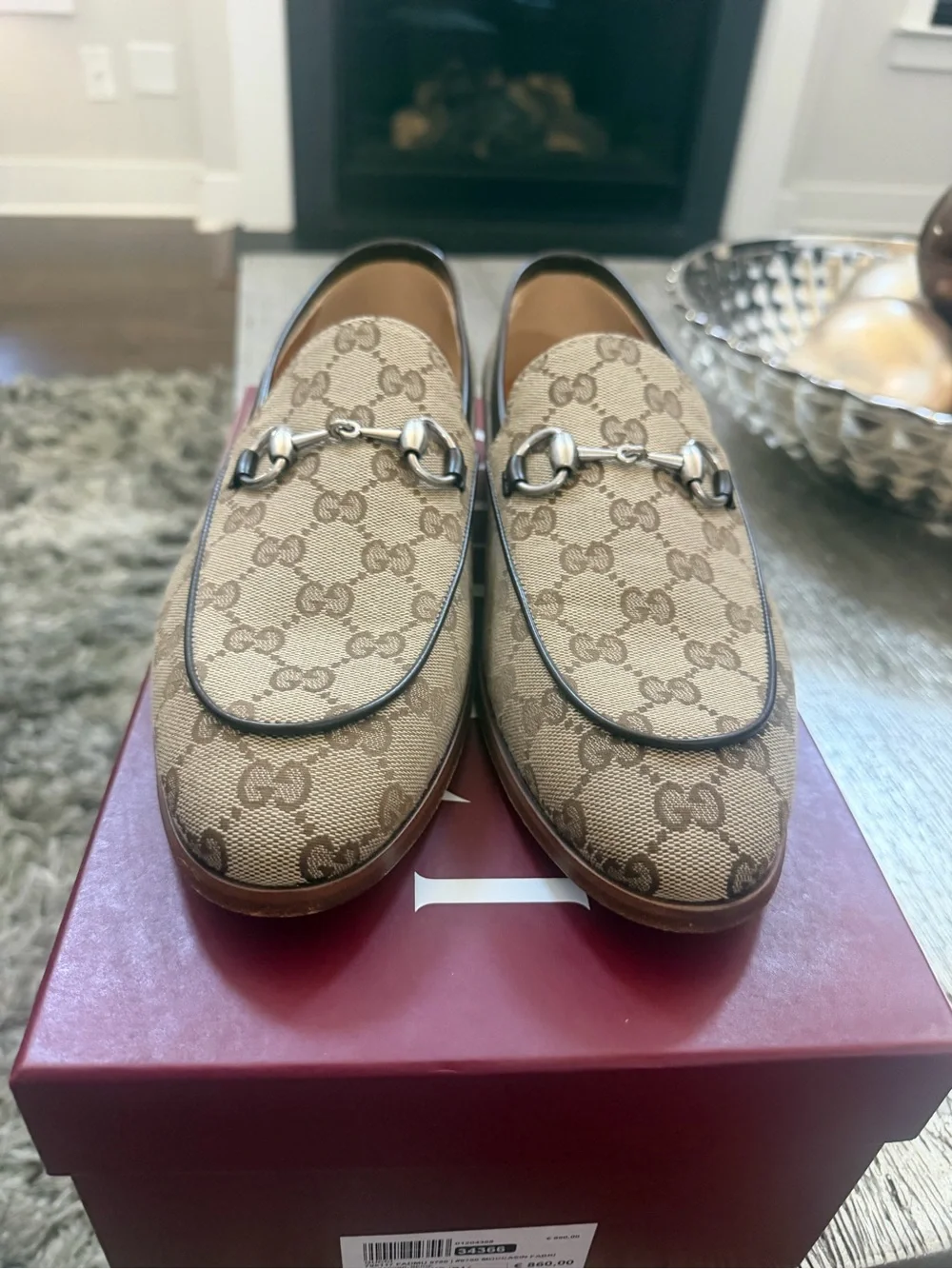 Gucci Beige & Brown Monogram Canvas Horsebit Slip-On Loafers